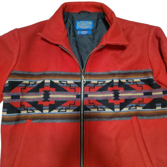 PENDLETON Unisex Red Wool Aztec Native Western Southwest Bomber Jacket Large - Picture 4 of 11